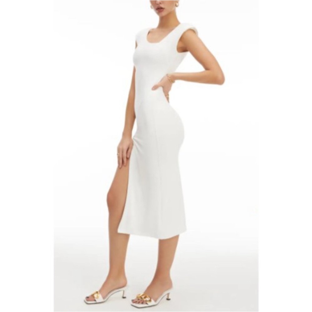 Good American Good Touch Asymmetrical White Sleeveless Dress Small 1